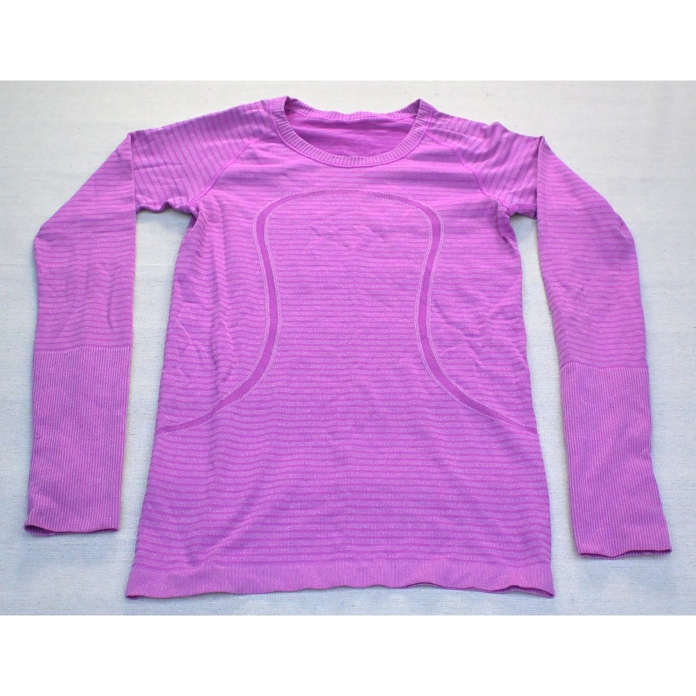 Lululemon Womens 6 Long Sleeve Yoga Top Magenta Seamless Thumbholes Athletic